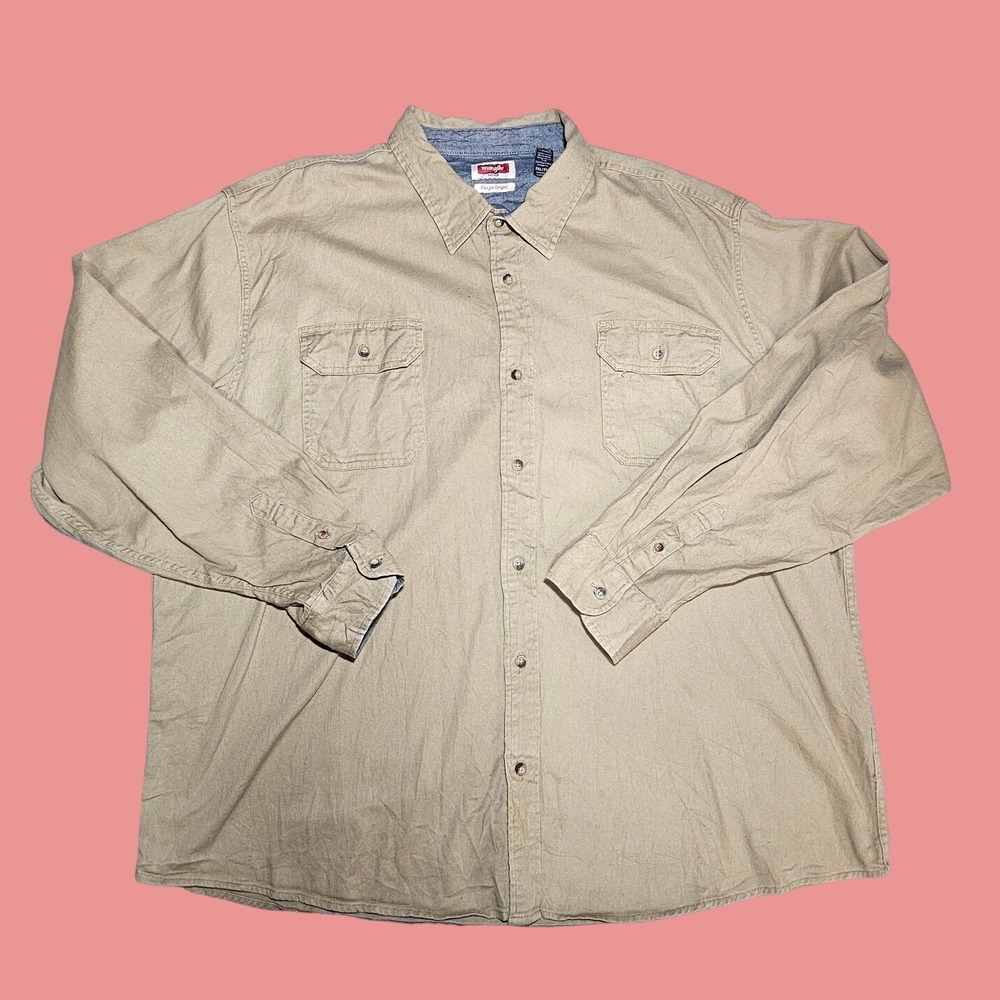 Wrangler Mens 3XL Khaki Flex for Comfort Long Sleeve Button Down Shirt HLB3OWE